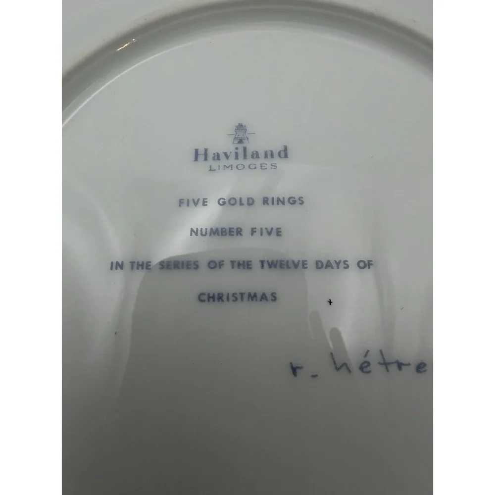 Haviland Limoges Noel 1974 Five Gold Rings #5 Christmas Collector Plate 8.5